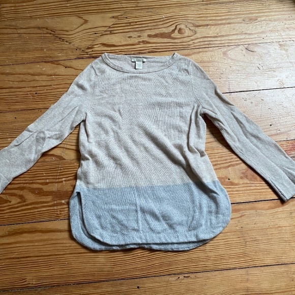 White + Warren Powder Blue and Cream 100% Cashmere Pullover Sweater Size S - Picture 2 of 12